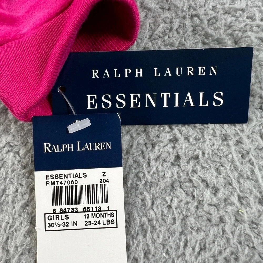 Ralph Lauren Tracksuit Girls 12M Pink Velour Zip‎ Hoodie and Pants Set Vintage